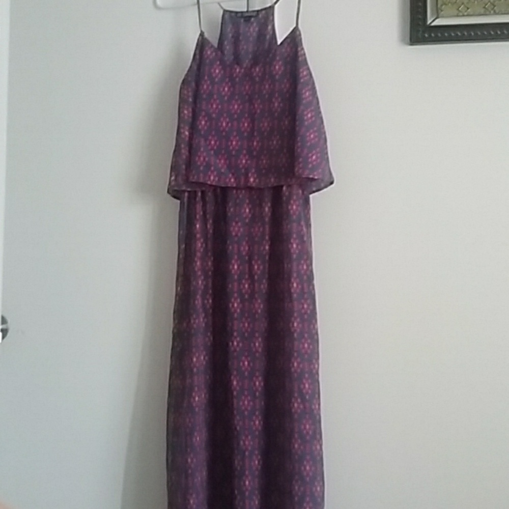 Red and blue geo print maxi dress